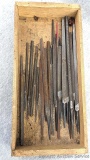 A plethora of files incl chainsaw rounds, square, triangle. Including brands like Johnson, K&F,