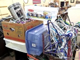Hanger, wire milk crate, Rubbermaid and possibly other totes for organizing, flip-top waste can.
