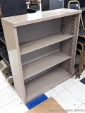 3' wide steel shelving unit with positionable shelves is about 42