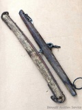 Pair of vintage livestock single tree and neck yoke with longer one measuring a smidge over 3 ft.