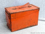 Orange ammunition can measures 12