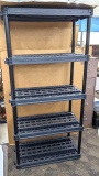 Nice Plano shelving unit is 3' wide, One crack noted on shelf but otherwise looks good. Handy for