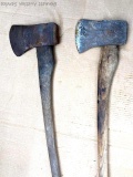 Two single bit axes incl W.M. Frankfuth hand hammered and other. Heads are tight and fairly tight on
