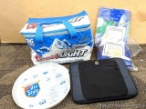 Swiss Gear tablet case, Miller Lite inflatables, Coors light soft side cooler, Heileman's Old Style