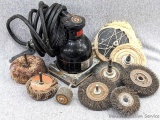 Buffing attachments, wire brushes, sanding wheel, a Rockwell 1/4 sheet sander, more.
