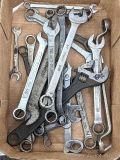 Assortment of open and box end wrenches incl. Plumb, Craftsman, Ridgid, Plamera, and more.