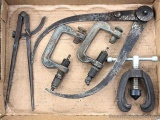 Two antique Lubroclamp C-clamp style leaf spring greasing tools, 10-1/2