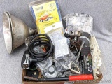 Miscellaneous tools and hardware incl. hole saw kit, work light, safety glasses, paint scraper,