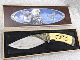 Patriotic fixed blade knife comes with faux wooden box. Knife measures 9-3/4