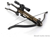 Barnett Commando crossbow has a Bushnell 3-9x32 waterproof scope. Crossbow is 34