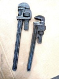 Pair of pipe wrenches, smaller is Craftsman 14; other may be a Lake 18?