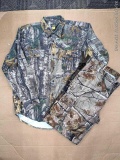 Cabela's brand men's hunting shirt, size L; Guide Series men's RealTree camo hunting pants, size XL.