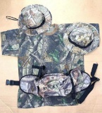 RealTree hardwood pocketed t-shirt, size XL; 2 Cabela's hats; Rocky brand adjustable men's belt bag
