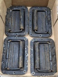 Set of 4 spring loaded handles read Sessions J.H. & Sons. Nice handles with rubber padding. Plates