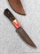 Seller notes this handmade damascus knife is 1095 and 15N20 steel. The knife has a 4