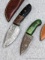 Seller notes these handmade damascus knives are 1095 and 15N20 steel. The knife has a 3 1/2