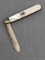 Antique fruit knife with a sterling silver blade, mother of pearl handle slabs, and attractive file