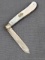 Antique fruit knife with a sterling silver blade, mother of pearl handle slabs, and attractive file