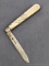 Antique fruit knife with a sterling silver blade, mother of pearl handle slabs, and attractive file