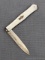 Antique fruit knife with a sterling silver blade, mother of pearl handle slabs, and attractive file