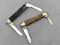 Two vintage folding pocket knives with chipped bone or stag handles. Both knives are in good