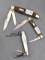 Bower, Walden, and J.A. Henckels folding pocket knives. All three knives are in very good condition