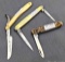 Three folding knives and other incl. Taylor double blade knife, J. C. Skinner, and more. The longest