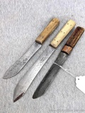Three antique handmade knives, longest is 12-1/2