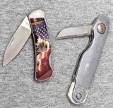 Stanley 1-040 USA lock-open knife and a smaller patriotic knife with eagle. Measure 5-15/16
