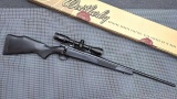 Weatherby Vanguard bolt action rifle in .243 Winchester is topped with a Brunton Echo 3-9x40 scope