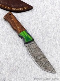 Seller notes this handmade damascus knife is 1095 and 15N20 steel. The knife has a 4