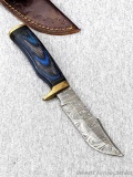 Seller notes this handmade damascus knife is 1095 and 15N20 steel. The knife has a 3 3/4