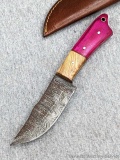Seller notes this handmade damascus knife is 1095 and 15N20 steel. The knife has a 3 3/4