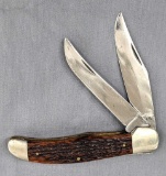 Vintage Ka-Bar folding pocket knife with dual blades, both are approx 4