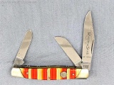 United Boker folding pocket knife with three blades. The base of the main is marked Rustler's Stock