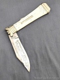 Hand made Parker Cutlery Co. folding pocket knife engraved We Must Defend Our Selves. You better
