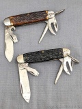Two Pal Cutlery Co. made folding pocket knives with chipped bone or stag handles. The knives are