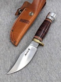 Marbles Outdoors brand, Marlin style Fixed blade knife with sheath and box. Blade, handle slabs and