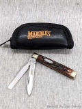 Marbles brand, folding pocket knife with black case and box. Blades, handle slabs are tight. Box
