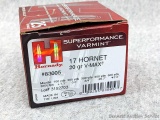 25 Rounds of Hornady .17 hornet ammunition with 20 grain V-MAX ballistic tip bullets.