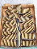 Right around 200 rounds of .30 Carbine or .30 MK1 ammunition in clips. The clips measure approx 5