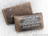 Vintage U.S. Gov't Carlisle model first aid packet made by Johnson + Johnson. It measures 4