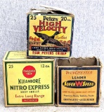 Remington, Winchester, and Peters vintage ammunition boxes. The Winchester Super Speed box has