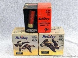 75 Rounds of 20 gauge shotshells, most are Holiday brand with no.4 or no. 8 shot.