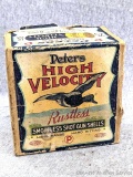 Peters High Velocity 12 gauge ammunition box. The box is in fair condition with some scuffs and