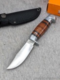 Marbles brand fixed blade knife with black sheath and box. Blade, handle slabs and fittings are