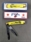 Two Green Bay Packers Superbowl XLV Champions pocket knives made by Pride Cutlery come with boxes