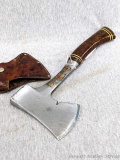 Vintage Estwing camp hatchet with leather belt sheath. Stacked leather handle in nice condition,