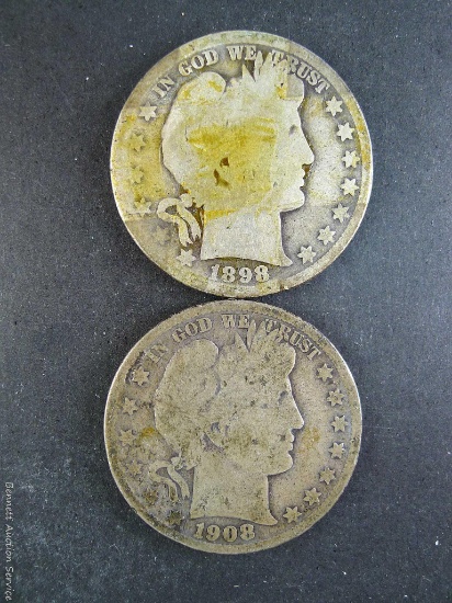 1898-O and 1908-S Barber or Liberty Head silver half dollar.