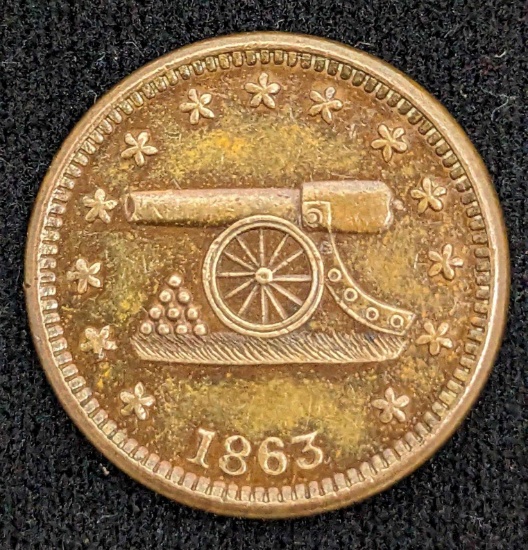 1863 Army Navy Civil War token, copper cannon, see PCGS F-168/311 for similar.